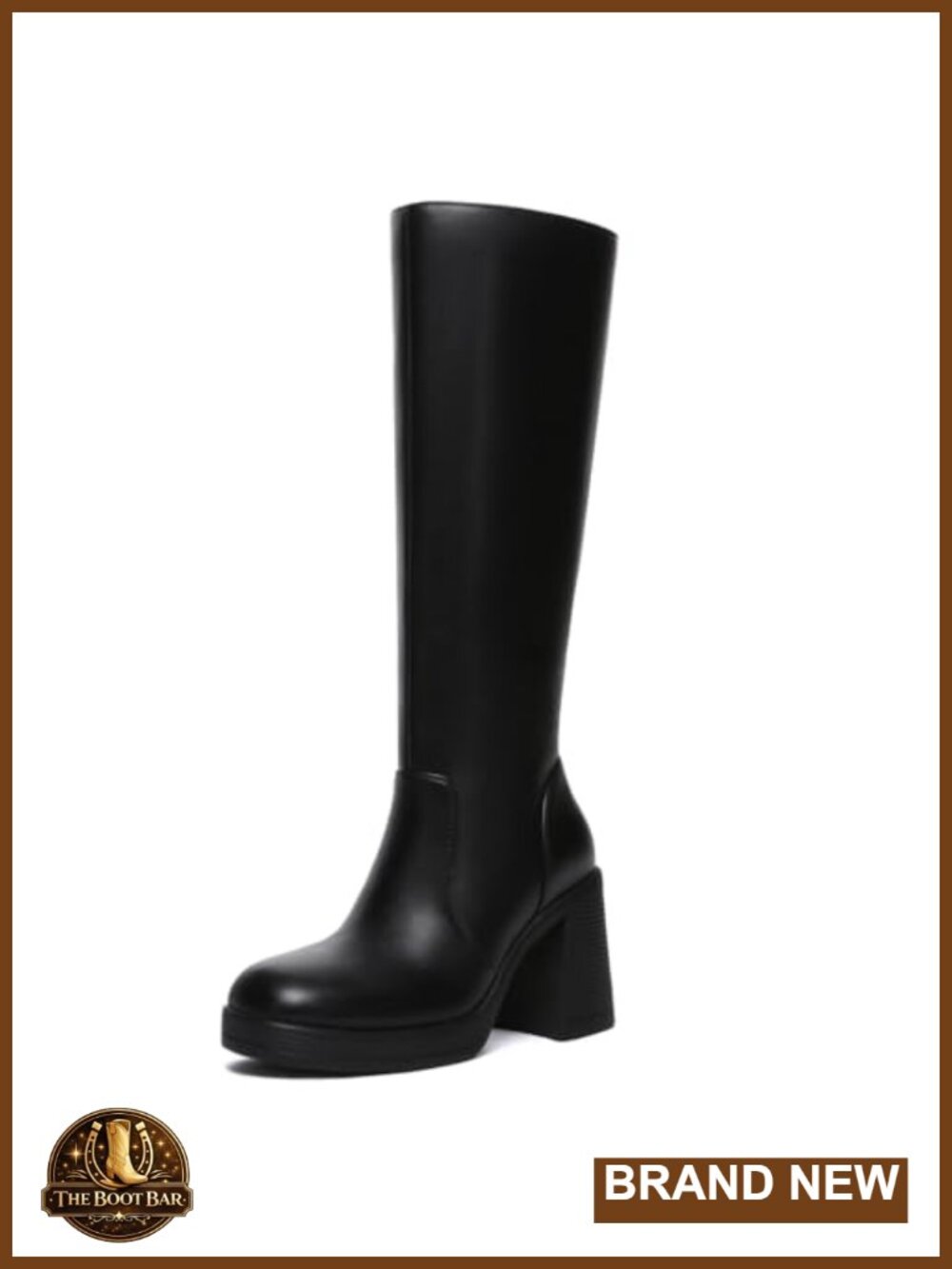 Knee High Boots Women Wide Calf Side Zipper Chunk Platform Square Toe PU Leather